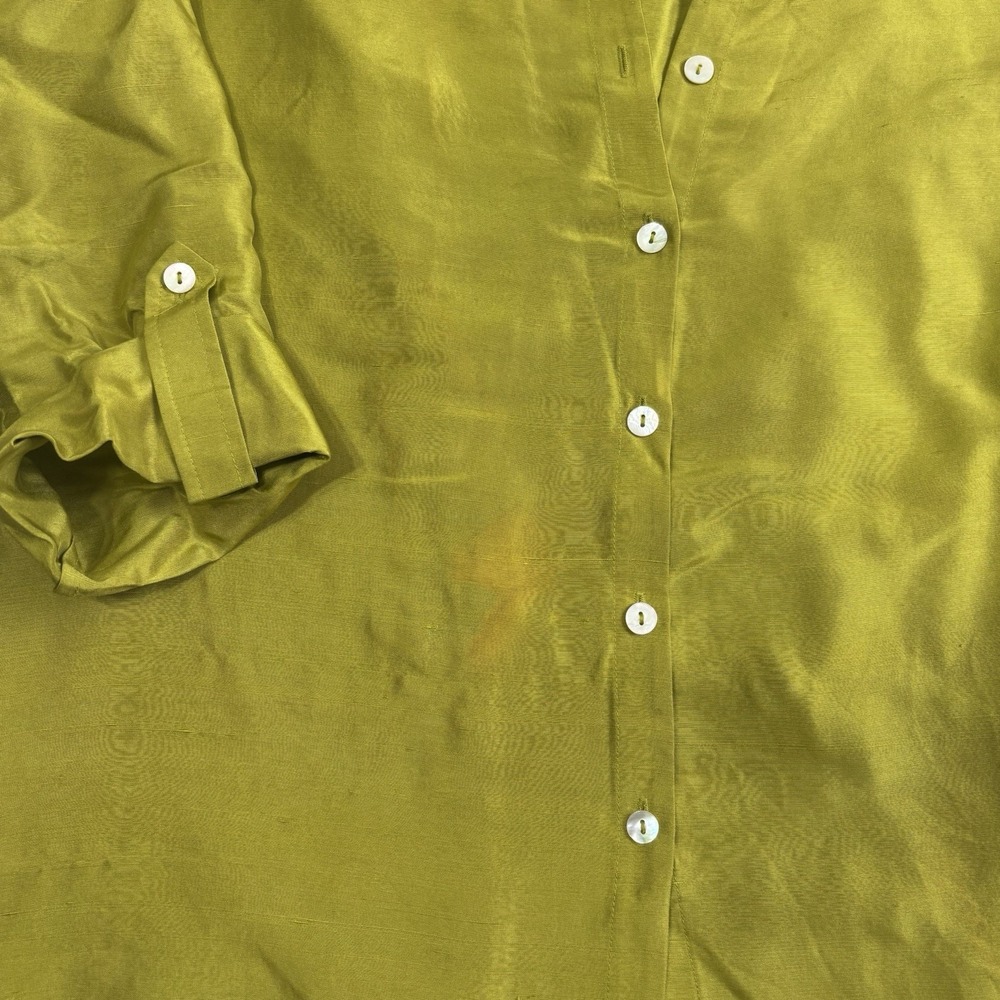 VTG S.L.B. Green Long Sleeve Button Up Collared Blouse Women's Medium Stains - Picture 2 of 8
